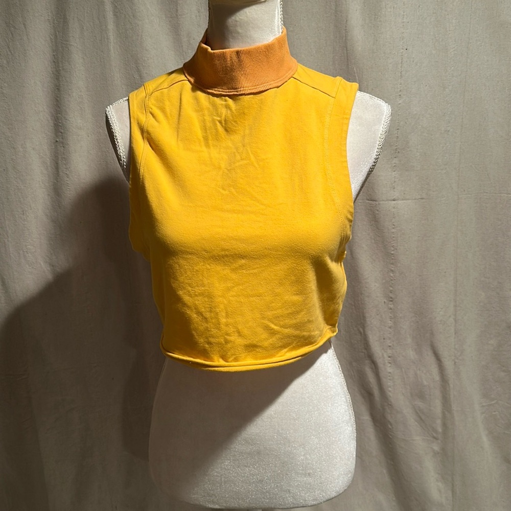 NWT BDG yellow mock neck top with open back